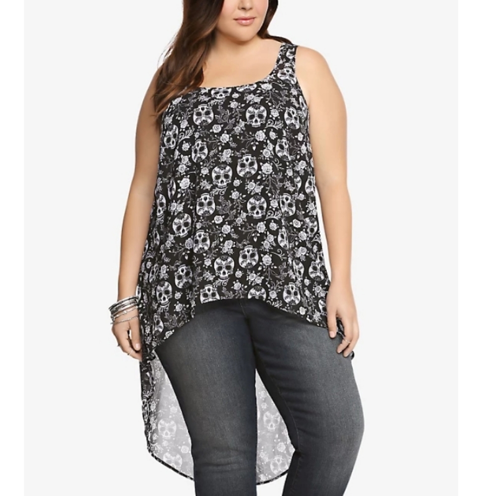 Cute Floral Sugar Skull Extreme Hi-Lo Tank Top